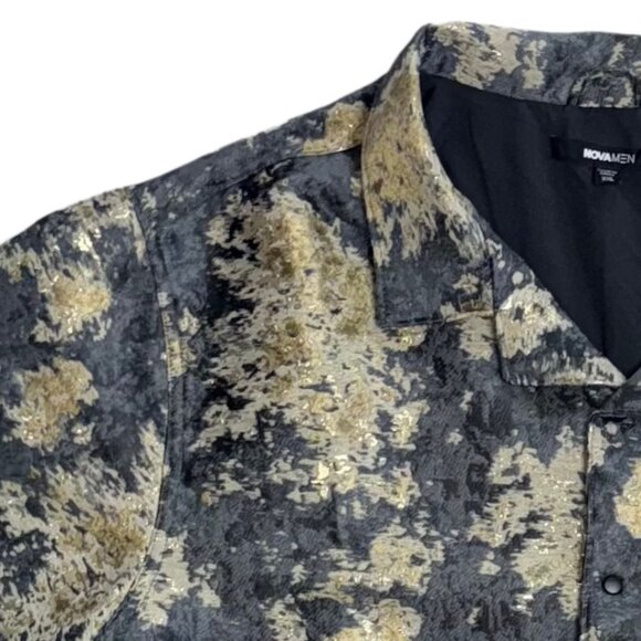 Fashion Nova Men’s Metallic Jacquard Button-Up Shirt Black and Gold | XXL - Picture 4 of 6